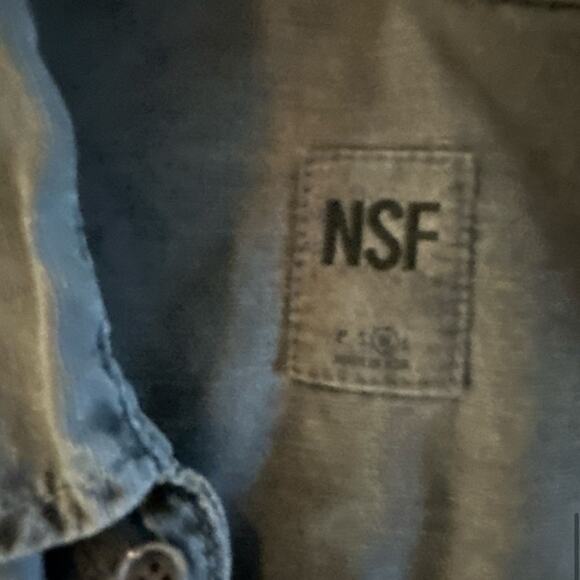 NSF Charcoal Gray Denim Belted Raw Hem Collared Shirt Dress – Size Medium - Picture 10 of 11